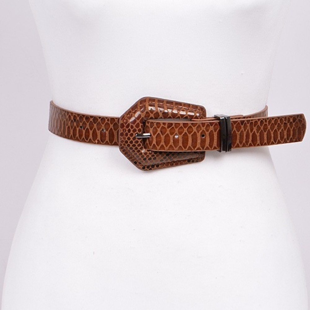 🆕 Faux Snake Skin Belt with Geometric buckle